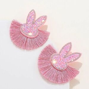 Pink Sequined Easter Bunny Fringe Earrings